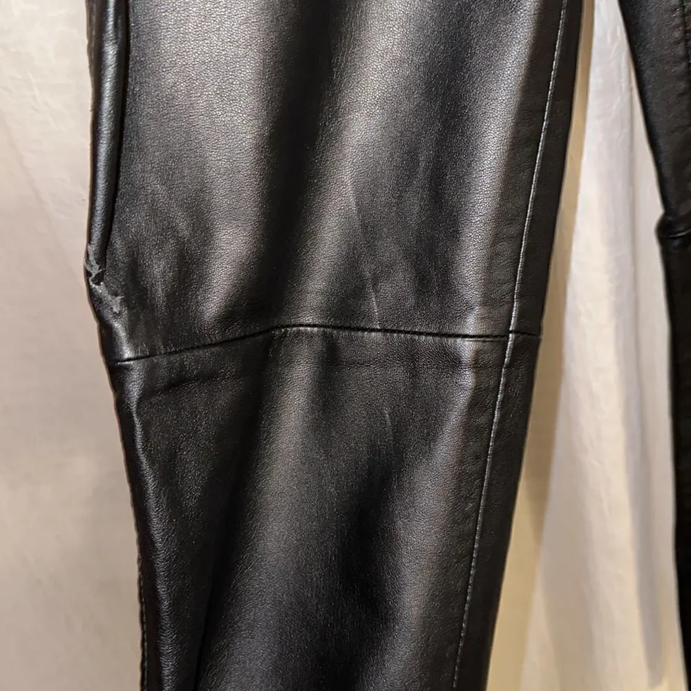 free people 6 Vegan Leather Black Stretch Zip Ankle  Elastic Waist Moto Legging